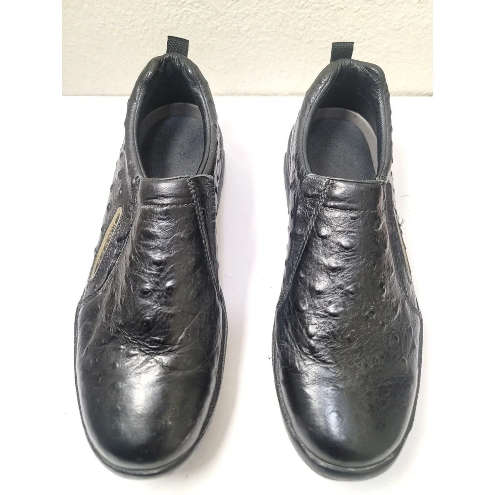 Roper Performance Ostrich Print Slip On Shoes Mens 8.5 Black‎ Loafers